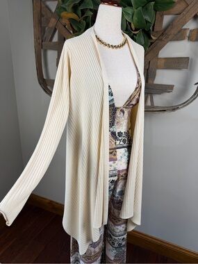 Athleta Cream Ribbed Open Front Waterfall Cardigan Sweater Size Small